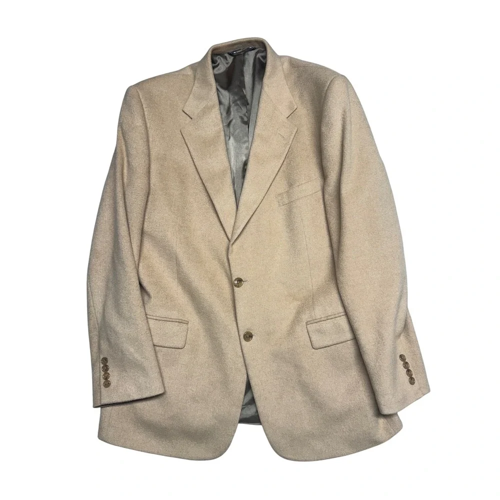 Vintage Evan-Picone Camel Hair Blazer Sport Coat Tan 44L Two Button Notch Lapel
